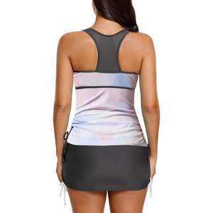 2025 conjunto de Tankini con espalda cruzada y cremallera frontal para mujer, trajes de baño estampados con falda, Bikinis de playa - Product Image 2