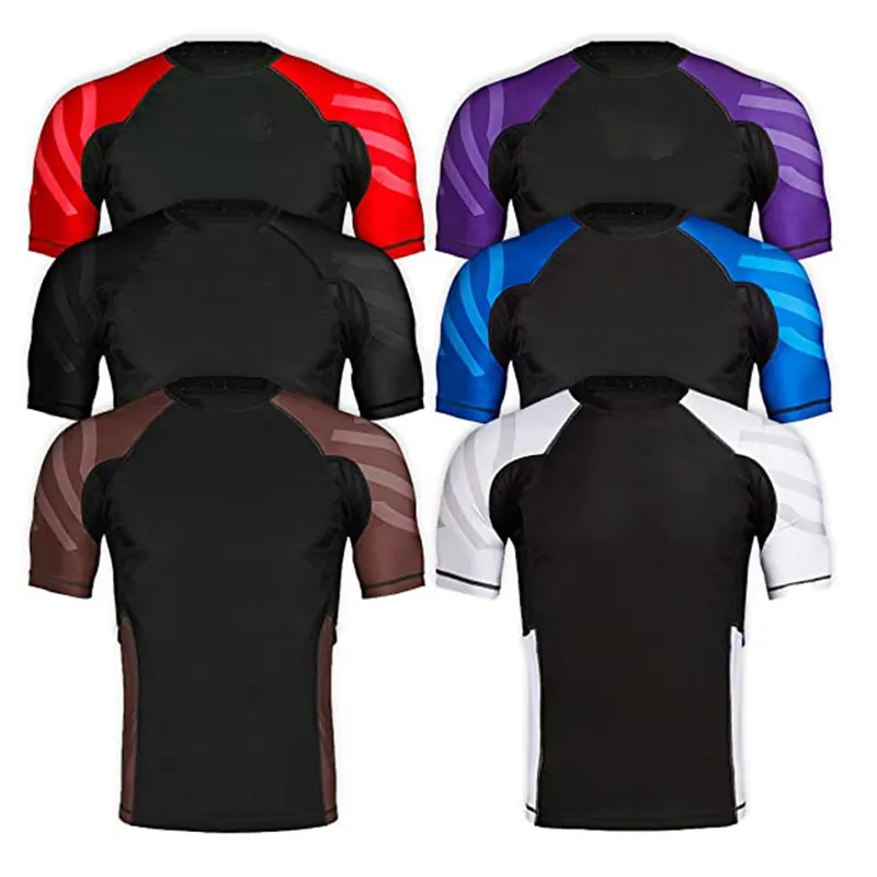 Wholesale Short Sleeve Compression Fitness Gym Shirts Custom Sublimated BJJ Rashguard Shirts Mens MMA Rash Guard