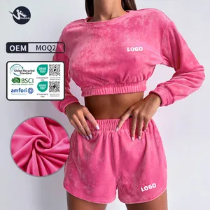 Custom logo Solid Casual Tracksuit 2 Pieces Set Sweatshirts Hoodies Joggers Shorts Women Sweat Suits Sets