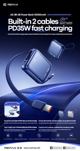 Batterie externe REMAX AS-181-35 10000mAh, charge rapide PD35W, câbles doubles intégrés, 2 entrées/3 sorties, écran intelligent, batterie externe prête pour les voyages - Product Image 3