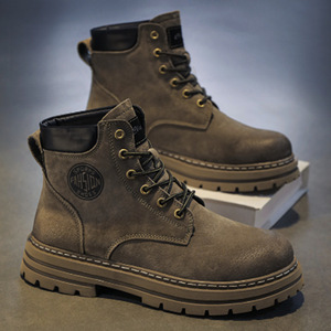 New men's summer British retro genuine leather mid-calf leather <b>boots</b>, sporty short <b>boots</b>, high-calf work chukka <b>boots</b> - Product Image 1