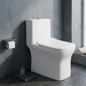 WC monobloc Specto Black Gold Ceramic à double chasse et autonettoyant, à poser au sol, pour villa - Product Image 6