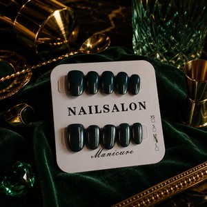 Faux ongles à presser verts pailletés, forme amande pointue, magnétiques, pour manucure en salon - Product Image 3