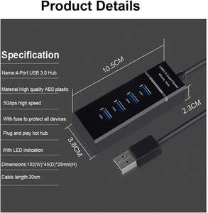 Ультра-Быстрый <span class=keywords><strong>4</strong></span>-портовый USB 3,0 концентратор 5 Гбит/с высокоскоростной передачи данных для ПК ноутбука Mac - Product Image 5