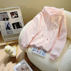 <span class=keywords><strong>Sudadera</strong></span> con Capucha Casual para <span class=keywords><strong>Mujer</strong></span> con Detalles de Encaje, Corte Holgado, Ideal para Usar en Primavera y Otoño - Product Image 3