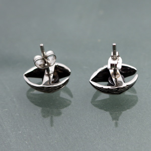 yunnique Vintage Zircon <b>Wing</b> Stud Earrings <b>Black</b> And White Bezel Setting Stainless Steel 316L Angel Eye Design - Product Image 2