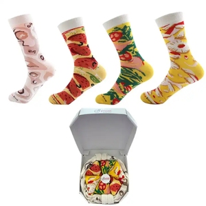 <span class=keywords><strong>Calcetines</strong></span> Personalizados OEM con Temática de Comida Divertida, <span class=keywords><strong>Calcetines</strong></span> Creativos con Diseño de Caja de Pizza, <span class=keywords><strong>Calcetines</strong></span> con Logotipo Personalizado al por Mayor - Product Image 1