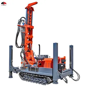 Steel crawler mounted hydraulic water drilling rig with hydraulic winch,mud pump,generator on board with 300m drilling capacity