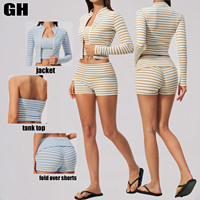 GH Nouveau Ensemble de Sport 3 Pièces : Veste Courte Slim Fit, Haut Bustier et Short Taille Haute pour Gym, Yoga et Fitness
