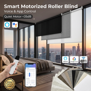 Professionele op maat gemaakte ingebouwde elektrische slimme effen polyester verduisterende gemotoriseerde afstandsbediening brandwerende waterdichte roller - Product Image 1