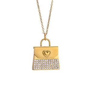 Collana Personalizzata con Ciondolo a Forma di Borsetta in Acciaio Inox Placcato Oro, Incisione Personalizzata per Coppie - Vendita all'Ingrosso - Product Image 1