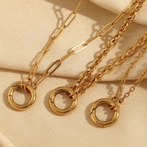 Wholesale Fashion Matte Stainless Steel Round Push Buckle 18k Gold Plated Pendant <b>Necklace</b> Jewelry for Women's Party Gift - Product Image 1