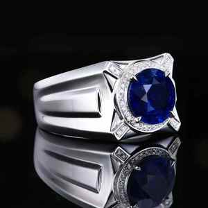 Anillo para hombre SGARIT de oro de 18 quilates con zafiro natural azul real de 3.04 quilates, joyería con diamante natural de 42 piezas y 0.105 quilates, certificado AIGS+NGTC - Product Image 6