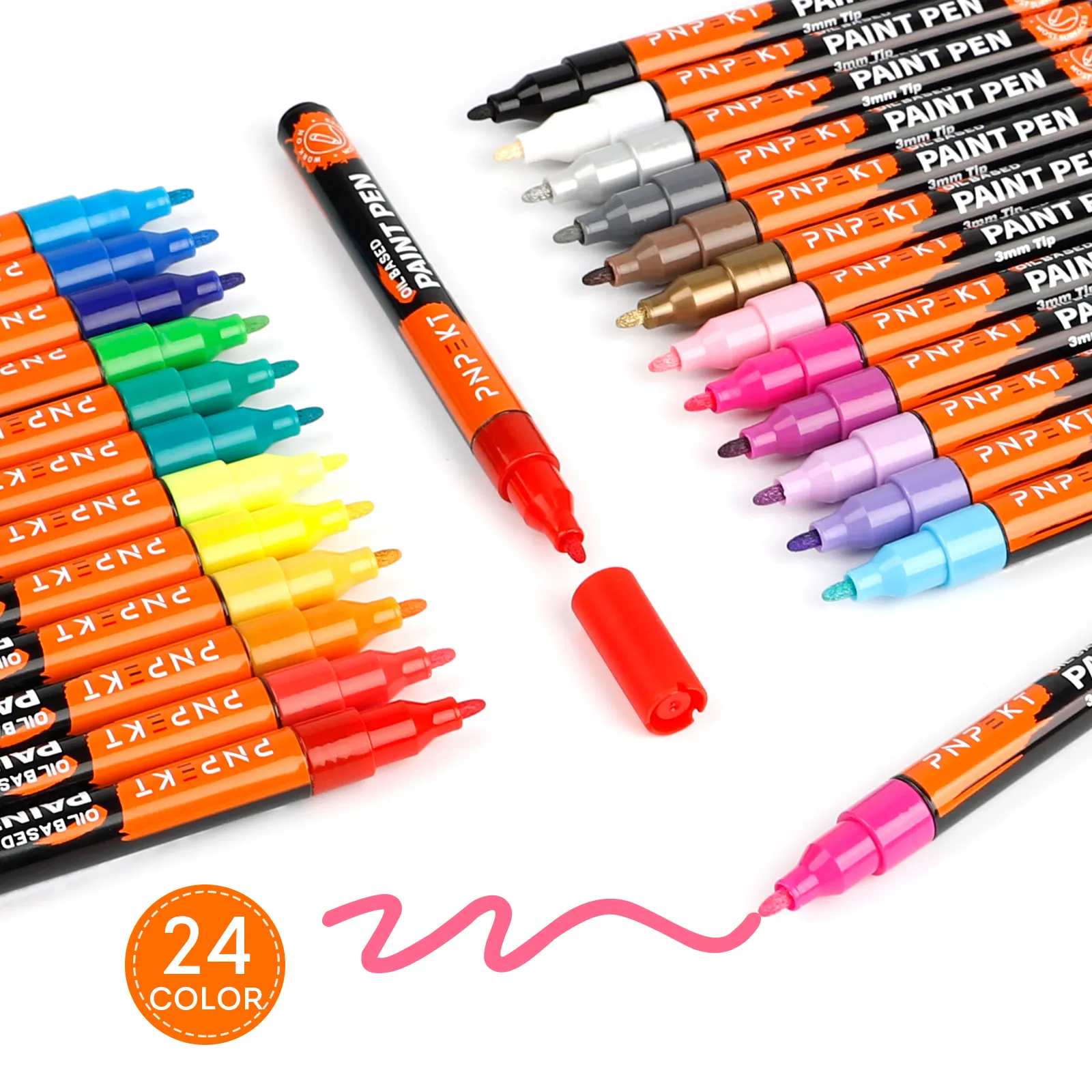 High Reputation Customizable 3mm Thick Tip 24 Color Refillable Oil Based Art Paint Markers Pen