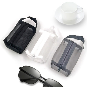 Mini Mesh Storage Bag With Zipper 5 Inch Travel Cosmetic Toiletry Pouch Gray Black White - Product Image 2