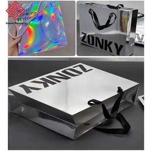 Bolsa de Papel para Regalo de Tienda de Ropa, Bolsa de Compras con Logotipo Personalizado, Impresión Láser Holográfica, Baoren Silver Card Gold Card - Product Image 6