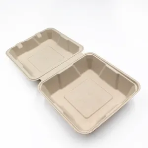 China Fabriek Groothandel Fast Food Bagasse Food Box 9 "X 6" Clamshell Box Met Hoge Kwaliteit