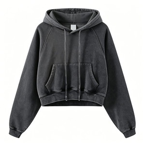 <span class=keywords><strong>Felpa</strong></span> Corta Invernale da Donna <span class=keywords><strong>con</strong></span> Cappuccio in Pile, Spessa e Vestibilità Ampia, Stile Retrò, Stampa Personalizzata, Lavaggio Acido, Ombelico Scoperto - Vendita all'Ingrosso - Product Image 5
