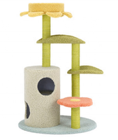 Vente en gros de carton Arbre à chat et grattoir avec pétale de feuilles florales Design de forêt pour gratter et jouer