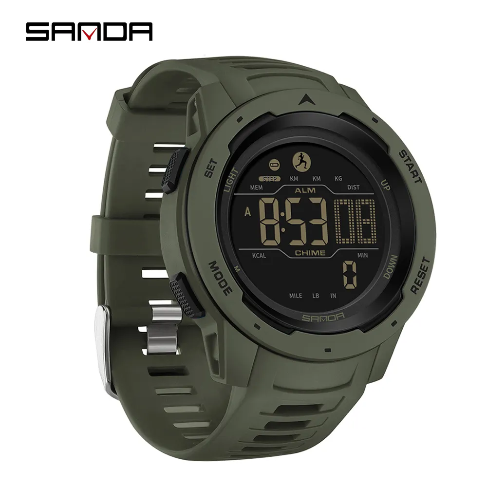 SANDA 2145 thương hiệu người đàn ông Đồng hồ thể thao Pedometer calo 50m không thấm nước LED kỹ thuật số Đồng hồ đeo tay Relogio Masculino