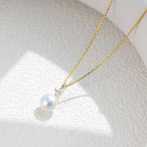 Collar de Cadena para la Clavícula de Plata Pura de Ley S925 con Perla Natural e Incrustaciones de Circón, Bañado en Oro con Colgante de Perla y Diamante para Mujer - Product Image 2