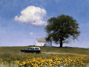 Frühlingswiesen-Bauernhaus Ölgemälde auf Leinwand, Wildblumenfeld im Vintage-Stil, Schwarz Gerahmt, Handgefertigte Wandkunst für Hotel, Villa, Wohnzimmer - Product Image 6
