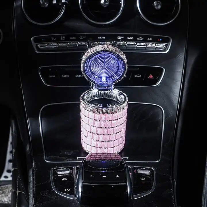 Auto Car Ashtray Portable with Blue LED Light Ashtray Smokeless Smoking  Stand Cylinder Cup Holder