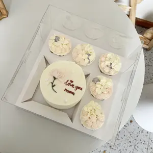 Nuovo stile personalizzato biscotto di pasta 10 ''quadrato 5 cupcake + 5'' scatola torta trasparente Cupcakes scatola di imballaggio per feste torta scatola