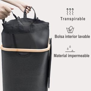 Fold Durable <strong>Plastic</strong> Cloth Shelf Washing Storage Kids Bamboo Bags Bins Collapsible Handles Rattan Round <strong>Laundry</strong> <strong>Basket</strong> Foldable - Product Image 2