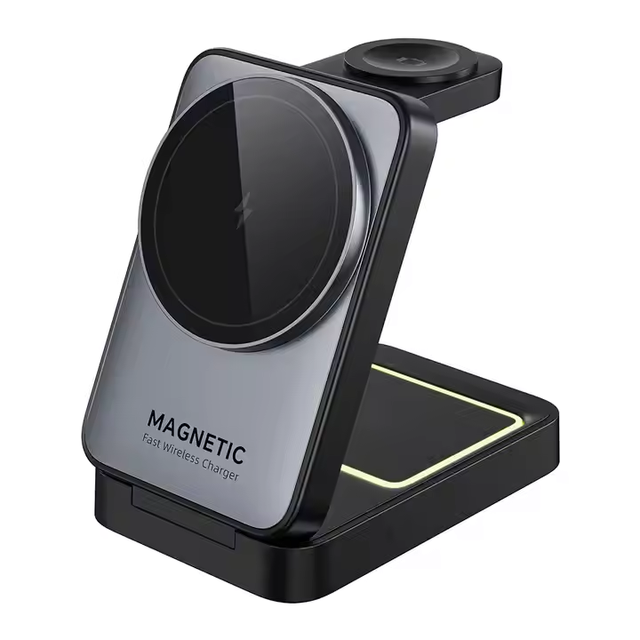 W91 Portable Desktop 3 in 1 Wireless Magnetic Charging Dock Stand with Delicate Light Lamp