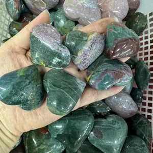 Bulk wholesale natural crafts crystal folk crafts polished moss agate heart healing stone for decor gifts