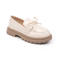Chaussures à enfiler pour adolescentes, style mocassins Penny, avec nœud en similicuir verni ivoire beige, pour le printemps, l'automne, le campus et le quotidien, avec semelle cloutée, pour l'approvisionnement B2B