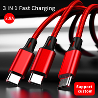 Kabel Data 3 in 1 Fast Charging 1.2 m untuk iPhone, Kabel Micro USB Nylon Braided Tahan Aus, Kabel Pengisian Daya 3 in 1 Grosir
