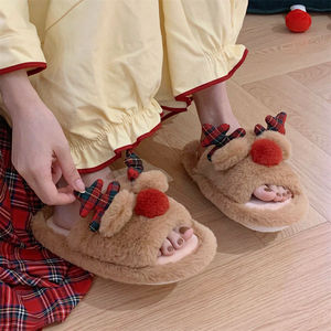 2025 nuova donna autunno inverno peluche per pantofole simpatico cartone animato pelliccia di alce con calde caratteristiche Anti-scivolose per uso domestico natale - Product Image 2