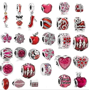 Bulk variety inspirational charms heart shaped red diamond charms bracelet women charm