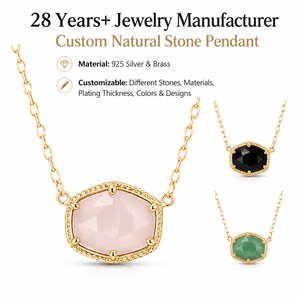 Produttore di Gioielli Personalizzati, Collana con Pendente in Quarzo Rosa e Cristallo Blu Ovale, Placcata in Oro 14K 18K, Catena a Corda per Donne - Product Image 1