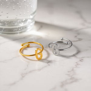 Anello in Acciaio Inossidabile con Lettera G, Oro e Argento, 6mm, Set da 12 Pezzi, Gioielli - Product Image 3