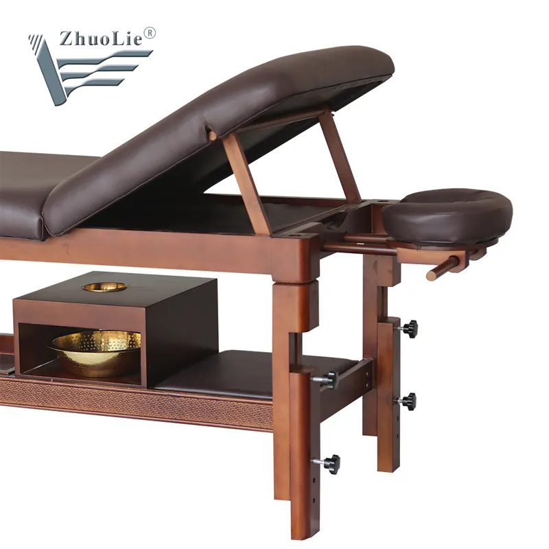 Factory Direct Sales Wood Shirodhara Thai Massage Table Spa Body Care Massage Bed