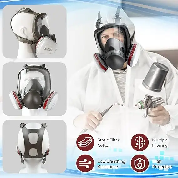 Máscara facial completa respirador de pulverização industrial anti-gás químico respirador facial completo