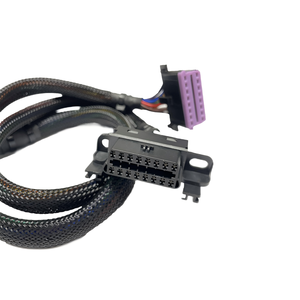 工場出荷 OBD 16ピン 24V オス・メス コネクタプラグ 編組 Y字ケーブルハーネスキット コードリーダー用 ブラック - Product Image 2