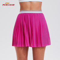 Jupe-short de tennis plissée taille haute pour femme avec bande contrastante, jupe de sport en maille 2-en-1 avec short intégré, logo personnalisé