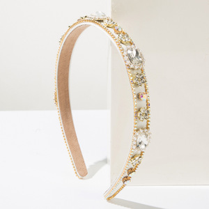 Serre-tête élégant en tissu uni avec strass irréguliers de style baroque, accessoire de coiffure de mariée - Product Image 5