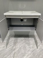 WJL Nouveau design moderne, miroir éclairé, lavabo mural en céramique en acier inoxydable, meuble-lavabo gris pour salle de bain