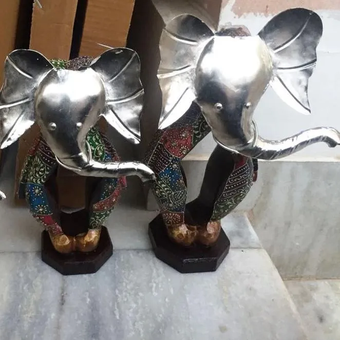 Besi Kayu India Set 3 Dekorasi Rumah, Set Gajah Kayu Besi Warna-warni