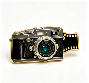 Retro Camera Metal Lapel <b>Pin</b> Soft Enamel <b>Badge</b> Black Gold Tone Irregular Shape for Clothing Souvenir Gift - Product Image 1