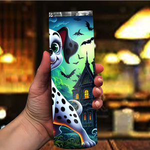 Bicchiere Personalizzato da 20oz a Tema Cane Dalmata per Halloween, Design Casa Stregata, con Cannuccia e Coperchio, Best Seller, Disponibile negli USA e Spedizione Gratuita - Product Image 3