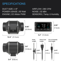 Kit Filtrasi Udara Trilite WIFI APP Controller 4/6/8 Inch, Filter Karbon, Ventilasi Combo, Kipas Saluran untuk Tenda Tanam Tanaman