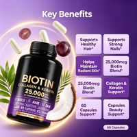 Complément alimentaire Tianyuan Biotine Collagène et Kératine en capsules pour la peau, les cheveux et les ongles, 60 capsules