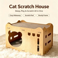 Maison à gratter pour chat en forme de tête d'ours, structure en bois, intérieur ondulé, abri à deux niveaux, design de toit ondulé, sans désordre, fournitures pour animaux de compagnie d'intérieur