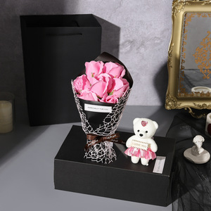 TC Exquisite Packaging 7pcs Artificial Soap Rose <strong>Flowers</strong> Floral Soap Roses Bouquet With Gift <strong>Box</strong> for Wedding Bear Rose Gift Set - Product Image 3